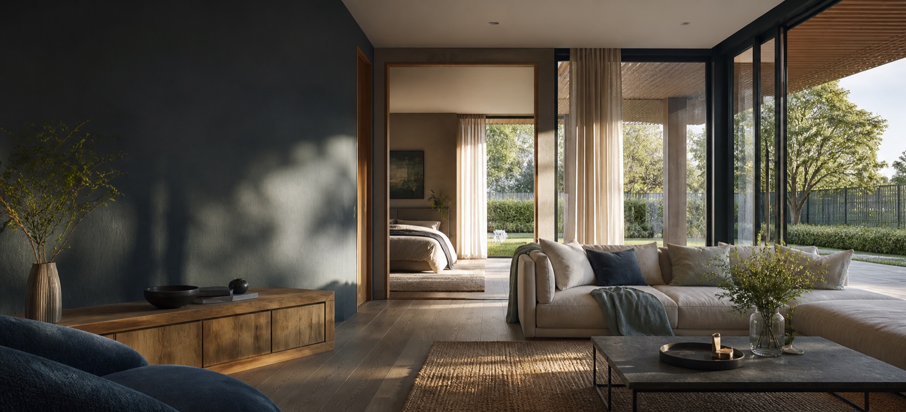 Serene, energy-conscious contemporary American home interior