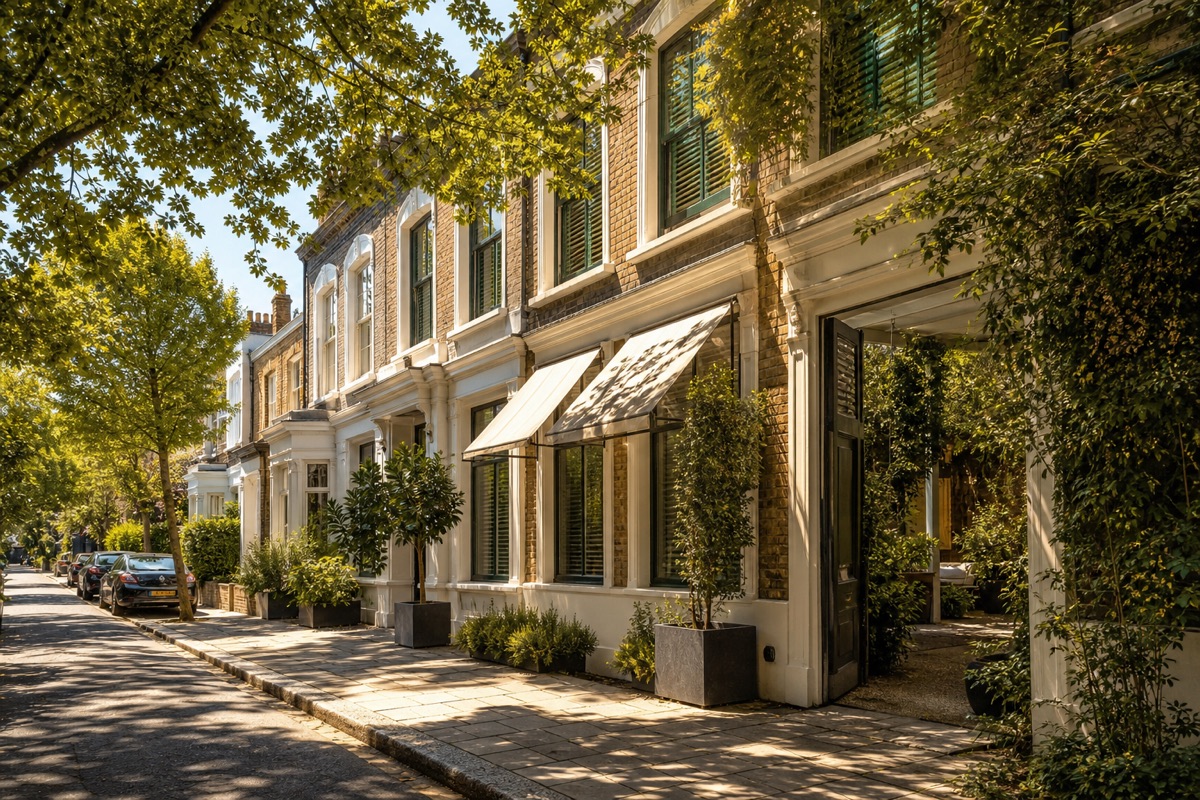 A shaded American street prepared for summer heat
